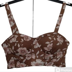 BOG Collective Y2K Brown‎ Pink Floral Bra Crop Top Size M cute EUC